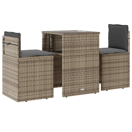 vidaXL 3-delige Bistroset met kussens poly rattan beige afbeelding2 - 1