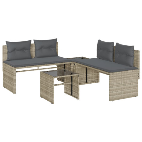 vidaXL 4-delige Loungeset met kussens poly rattan lichtgrijs afbeelding2 - 1