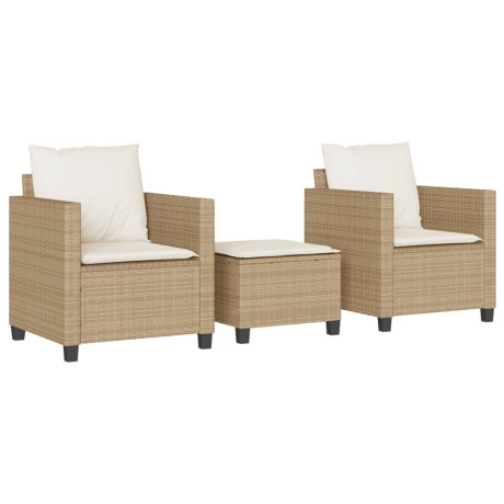 vidaXL 3-delige Bistroset met kussens poly rattan beige afbeelding2 - 1