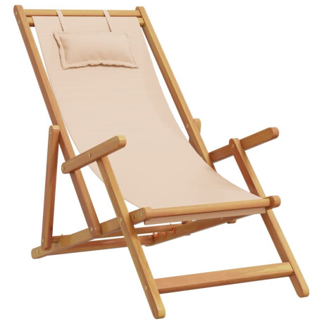 vidaXL Strandstoel inklapbaar massief eucalyptushout en stof beige afbeelding2 - 1