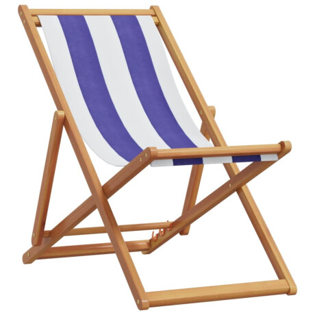 vidaXL Strandstoel inklapbaar eucalyptushout en stof blauw en wit afbeelding2 - 1