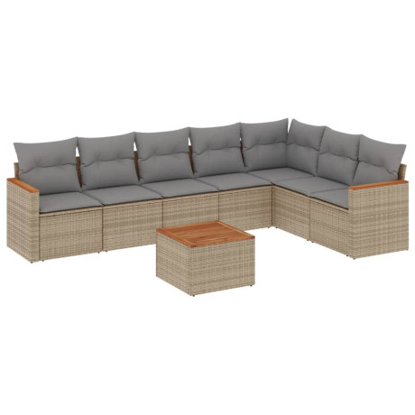 vidaXL 8-delige Loungeset met kussens poly rattan gemengd beige afbeelding2 - 1