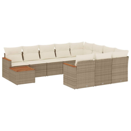 vidaXL 11-delige Tuinset met kussens poly rattan beige afbeelding2 - 1