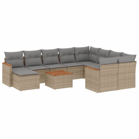 vidaXL 11-delige Loungeset met kussens poly rattan gemengd beige afbeelding2 - 1