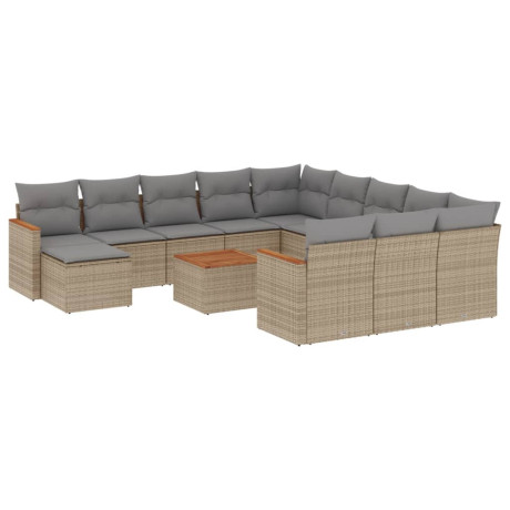 vidaXL 13-delige Loungeset met kussens poly rattan gemengd beige afbeelding2 - 1