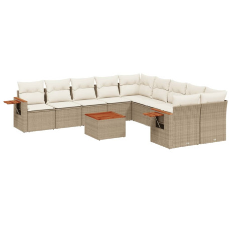 vidaXL 11-delige Tuinset met kussens poly rattan beige afbeelding2 - 1