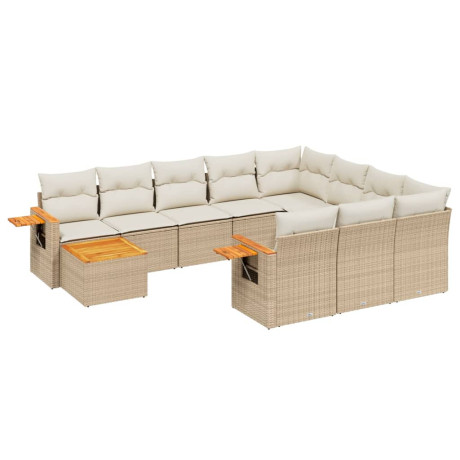 vidaXL 11-delige Tuinset met kussens poly rattan beige afbeelding2 - 1