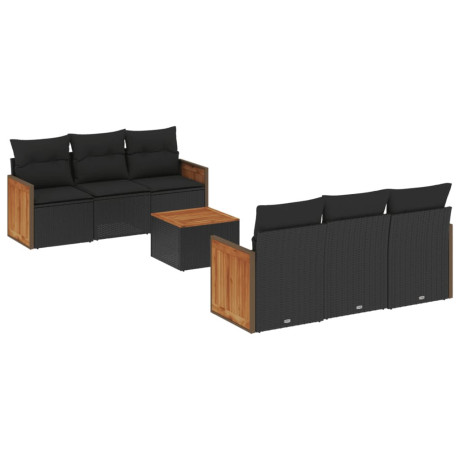 vidaXL 7-delige Loungeset met kussens poly rattan zwart afbeelding2 - 1