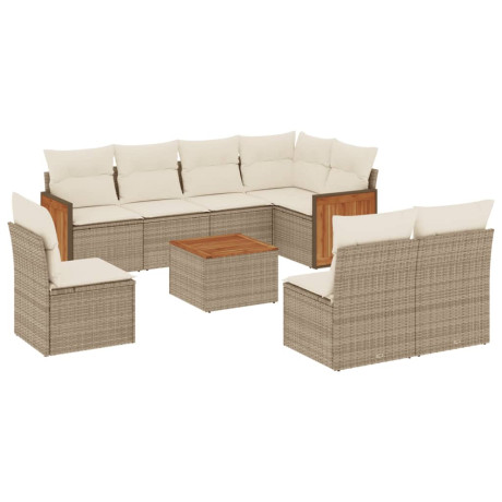 vidaXL 9-delige Loungeset met kussens poly rattan beige afbeelding2 - 1