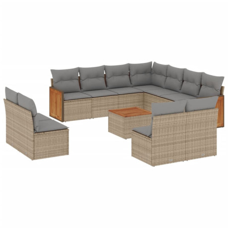 vidaXL 12-delige Loungeset met kussens poly rattan beige afbeelding2 - 1