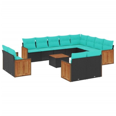 vidaXL 13-delige tuinbankset met kussens van zwart polyrotan afbeelding2 - 1