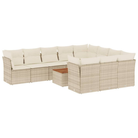 vidaXL 11-delige Tuinset met kussens poly rattan beige afbeelding2 - 1