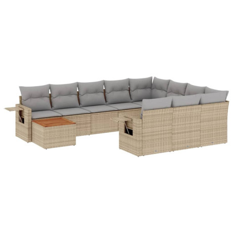 vidaXL 11-delige Tuinset met kussens poly rattan beige afbeelding2 - 1