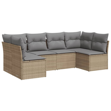 vidaXL 6-delige Loungeset met kussens poly rattan beige afbeelding2 - 1