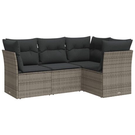 vidaXL 4-delige Loungeset met kussens poly rattan grijs afbeelding2 - 1