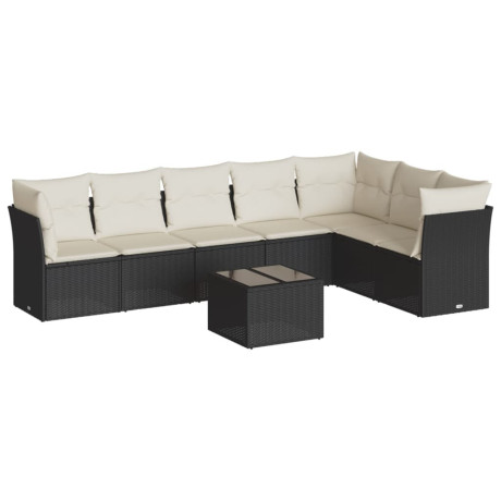 vidaXL 8-delige Loungeset met kussens poly rattan zwart afbeelding2 - 1