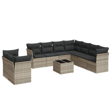 vidaXL 10-delige Loungeset met kussens poly rattan lichtgrijs afbeelding2 - 1