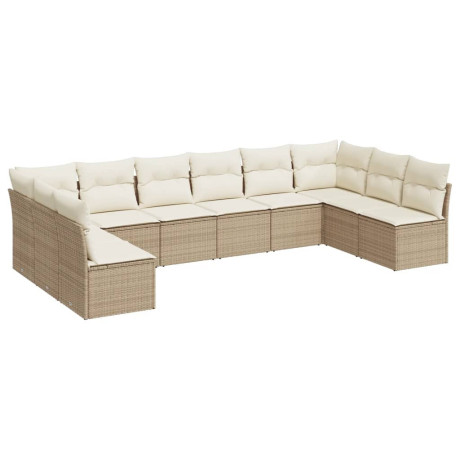 vidaXL 10-delige Loungeset met kussens poly rattan beige afbeelding2 - 1