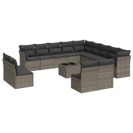 vidaXL 14-delige Loungeset met kussens poly rattan grijs afbeelding2 - 1
