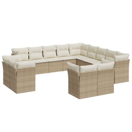 vidaXL 13-delige Loungeset met kussens poly rattan beige afbeelding2 - 1