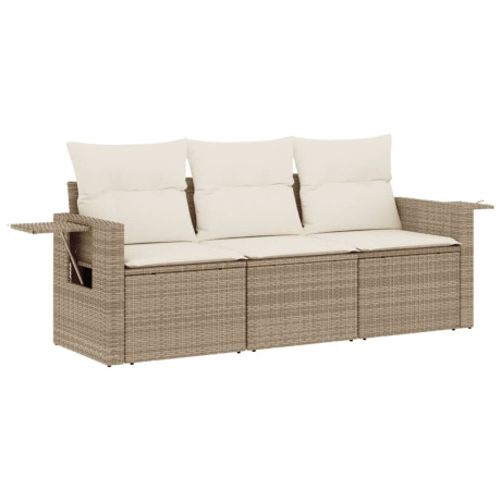 vidaXL 3-delige Loungeset met kussens poly rattan beige afbeelding2 - 1