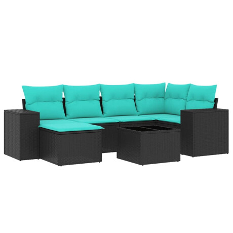 vidaXL 7-delige tuinbankset met kussens van zwart polyrotan afbeelding2 - 1