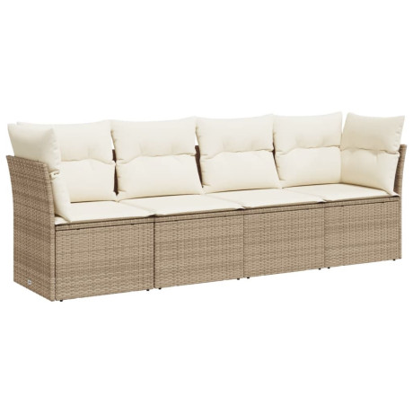 vidaXL 4-delige Loungeset met kussens poly rattan beige afbeelding2 - 1