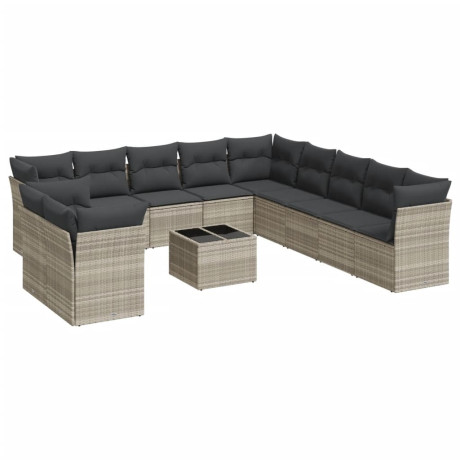 vidaXL 12-delige Loungeset met kussens poly rattan lichtgrijs afbeelding2 - 1