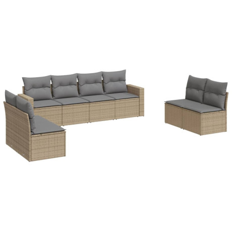 vidaXL 8-delige Loungeset met kussens poly rattan beige afbeelding2 - 1