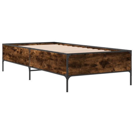 vidaXL Bedframe bewerkt hout en metaal gerookt eikenkleurig 90x200 cm afbeelding2 - 1