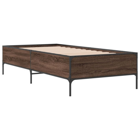 vidaXL Bedframe bewerkt hout en metaal bruin eikenkleurig 90x200 cm afbeelding2 - 1