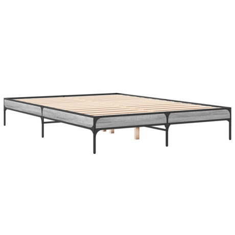 vidaXL Bedframe bewerkt hout metaal grijs sonoma eiken 140x200 cm afbeelding2 - 1