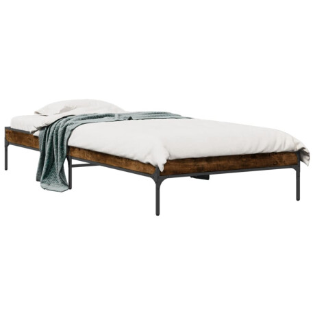 vidaXL Bedframe bewerkt hout en metaal gerookt eikenkleurig 100x200 cm afbeelding2 - 1