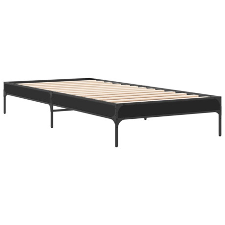 vidaXL Bedframe bewerkt hout en metaal zwart 90x200 cm afbeelding2 - 1