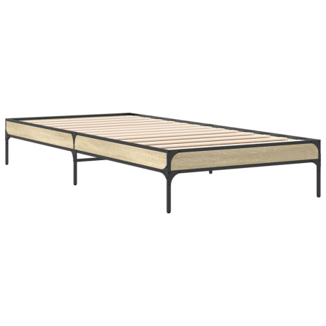 vidaXL Bedframe bewerkt hout en metaal sonoma eikenkleurig 90x200 cm afbeelding2 - 1