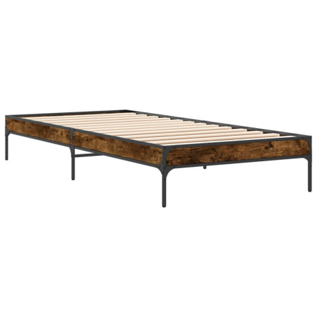 vidaXL Bedframe bewerkt hout en metaal gerookt eikenkleurig 90x200 cm afbeelding2 - 1