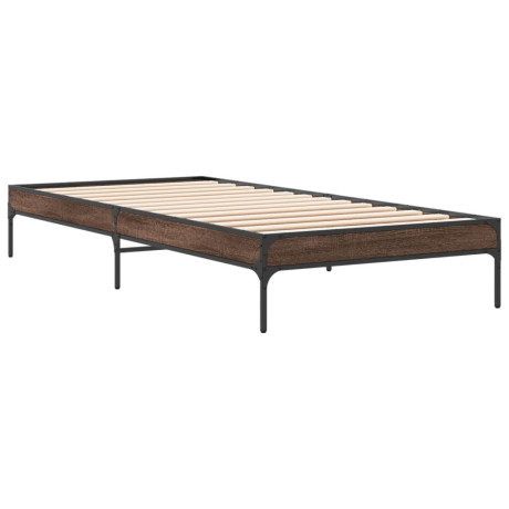 vidaXL Bedframe bewerkt hout en metaal bruin eikenkleurig 90x200 cm afbeelding2 - 1