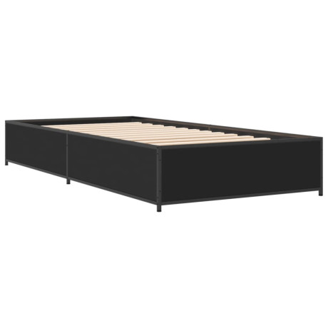 vidaXL Bedframe bewerkt hout en metaal zwart 90x200 cm afbeelding2 - 1