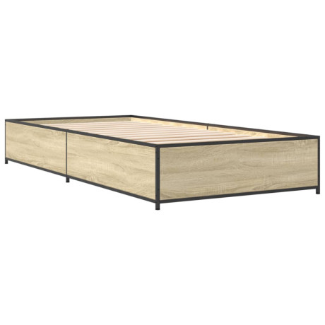 vidaXL Bedframe bewerkt hout en metaal sonoma eikenkleurig 90x200 cm afbeelding2 - 1