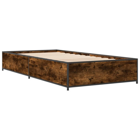 vidaXL Bedframe bewerkt hout en metaal gerookt eikenkleurig 90x200 cm afbeelding2 - 1