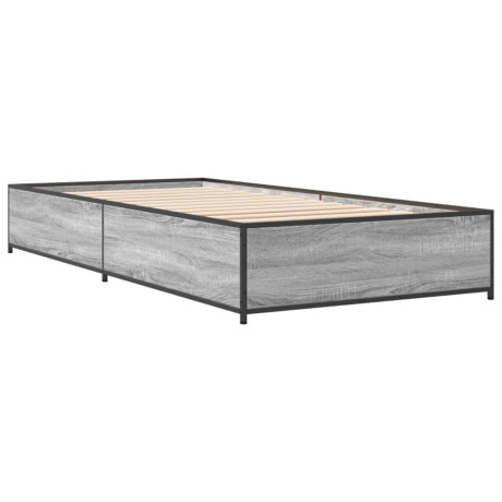 vidaXL Bedframe bewerkt hout en metaal grijs sonoma eiken 90x200 cm afbeelding2 - 1