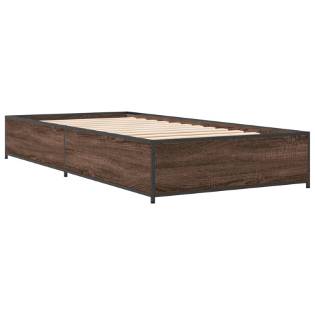 vidaXL Bedframe bewerkt hout en metaal bruin eikenkleurig 90x200 cm afbeelding2 - 1