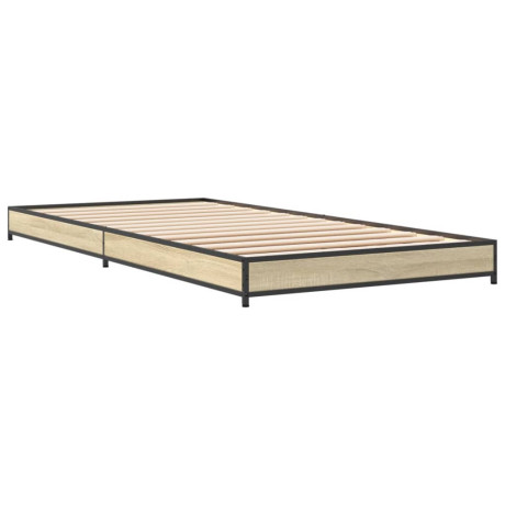 vidaXL Bedframe bewerkt hout en metaal sonoma eikenkleurig 90x200 cm afbeelding2 - 1