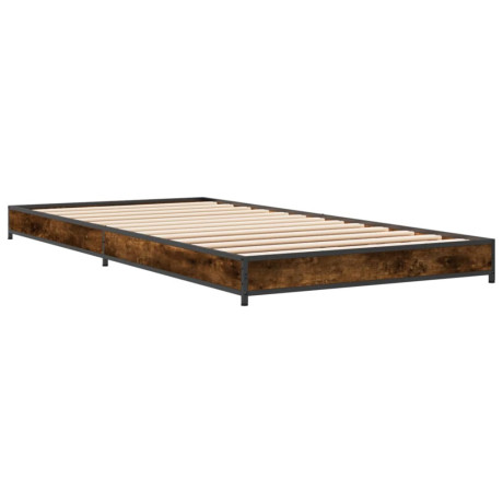 vidaXL Bedframe bewerkt hout en metaal gerookt eikenkleurig 90x200 cm afbeelding2 - 1