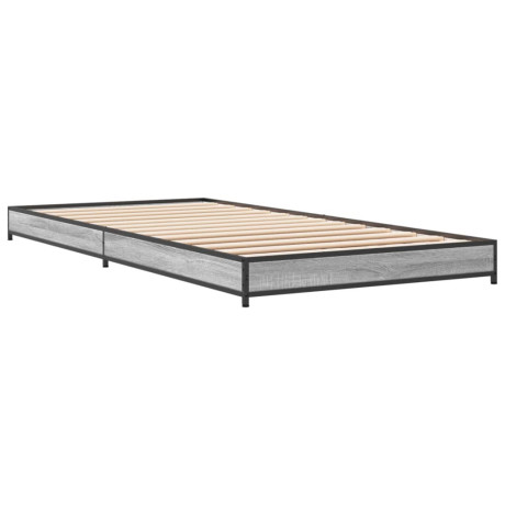 vidaXL Bedframe bewerkt hout en metaal grijs sonoma eiken 90x200 cm afbeelding2 - 1