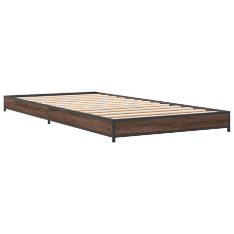 vidaXL Bedframe bewerkt hout en metaal bruin eikenkleurig 90x200 cm afbeelding2 - 1