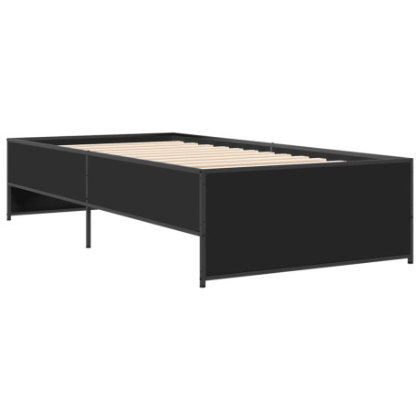 vidaXL Bedframe bewerkt hout en metaal zwart 100x200 cm afbeelding2 - 1