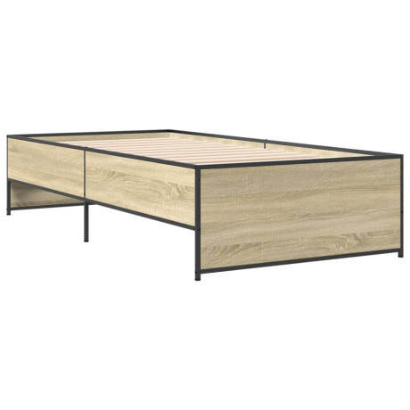 vidaXL Bedframe bewerkt hout en metaal sonoma eikenkleurig 100x200 cm afbeelding2 - 1