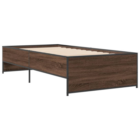 vidaXL Bedframe bewerkt hout en metaal bruin eikenkleurig 90x200 cm afbeelding2 - 1