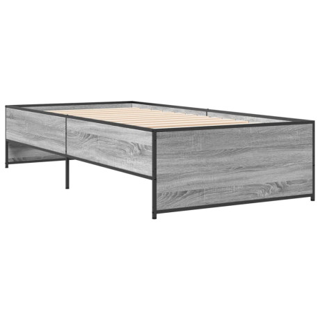 vidaXL Bedframe bewerkt hout en metaal grijs sonoma eiken 90x190 cm afbeelding2 - 1